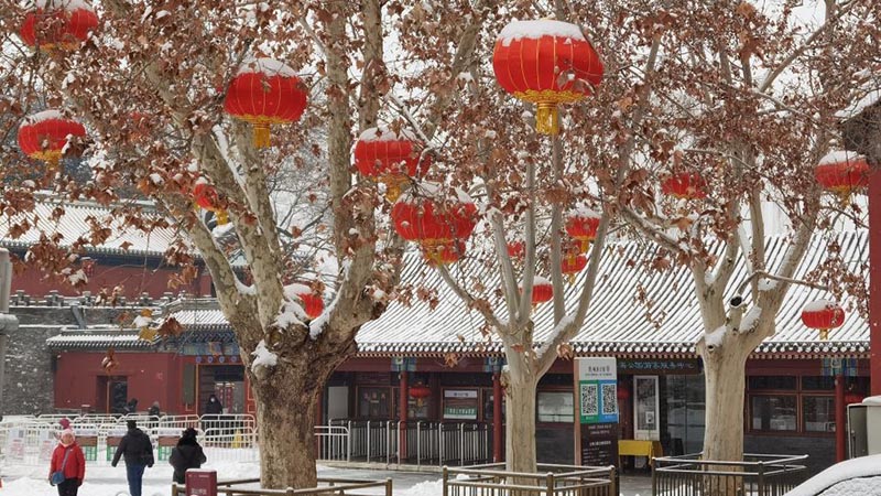 Personas disfrutan de paisaje nevado en Beijing