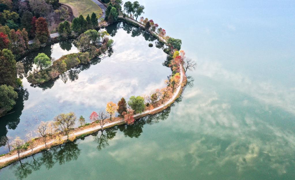 Paisaje del parque del lago Qianhu en Nanjing