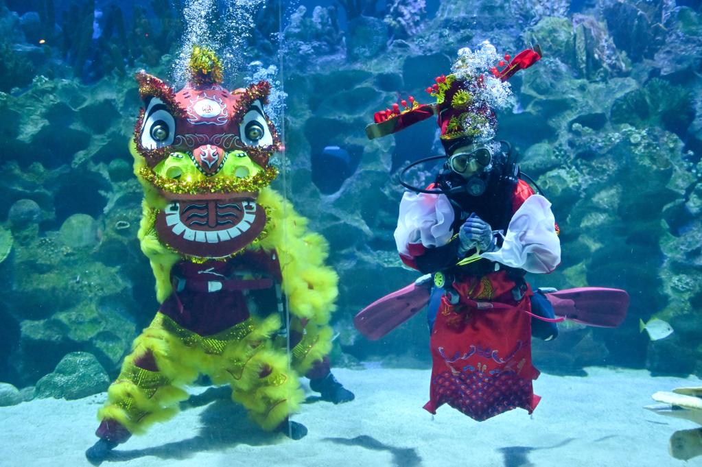 Malasia: Presentación bajo agua para celebrar Año Nuevo Lunar chino en acuario en Kuala Lumpur