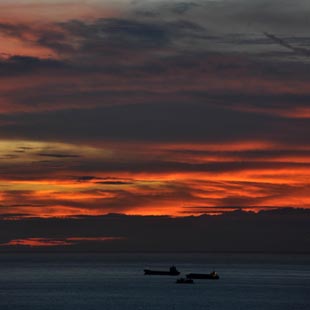 Hainan: Bello paisaje de puesta del sol en Haikou